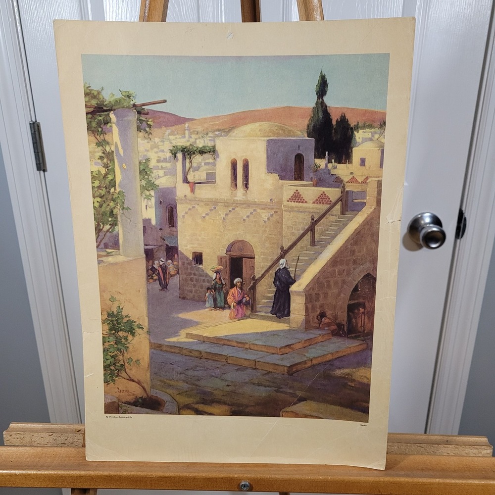 Vintage Providence Lithograph Elisha Going Up to His Room Stecher Biblical Art